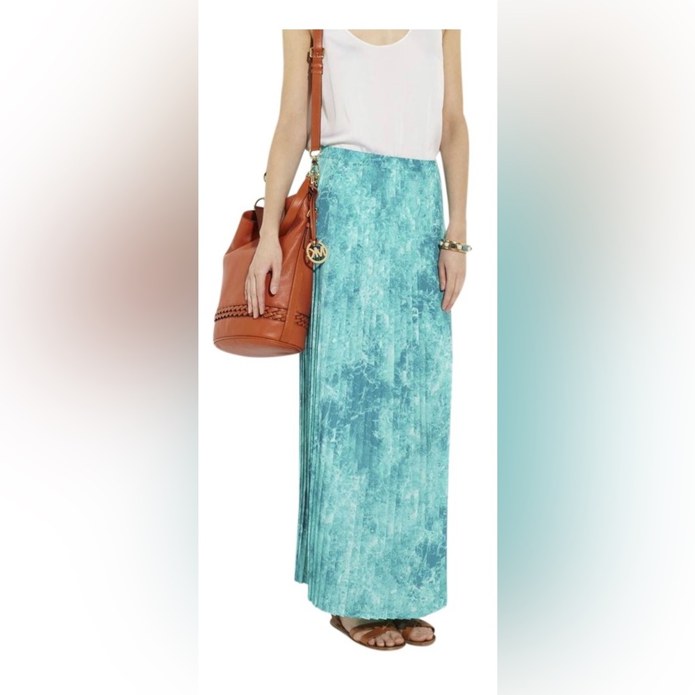Michael Kors Aqua Blue Pleated Maxi Skirt XS